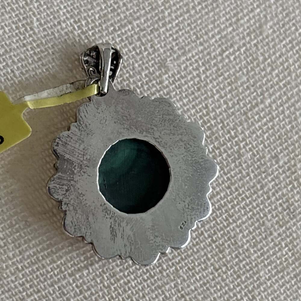Artisan Crafted African Malachite Womens Round Pendant Sterling Silver Oxidized - Picture 5 of 8